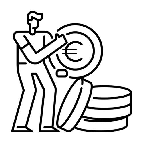 Icon Rabatt: Mann neben einem Stapel Euros